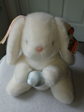 Balloon Club White Plush Bunny Holding an Egg with Tag
